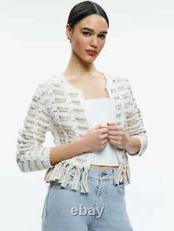 Alice & Olivia XL Tawana Ribbon Soft White Multi Open Front Cardigan Nwtmsrp$660