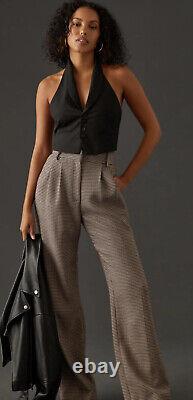 Anthropologie Favorite Daughter Tailored Preppy Brown Motif Wide Leg Pants Sz 10