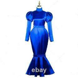 Blue Sissy maid satin dress lockable Uniform cosplay costume Tailor-made