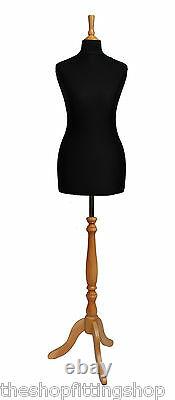 DELUXE FEMALE SIZE 14 Dressmakers Dummy Mannequin Tailor BLACK Bust BEECH Stand