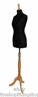 DELUXE FEMALE SIZE 14 Dressmakers Dummy Mannequin Tailor BLACK Bust BEECH Stand