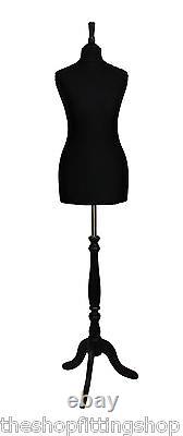 DELUXE FEMALE SIZE 14 Dressmakers Dummy Mannequin Tailor BLACK Bust BLACK Stand