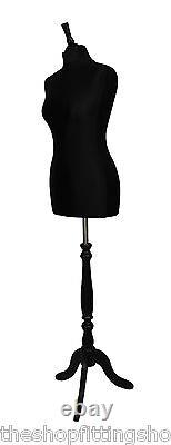 DELUXE FEMALE SIZE 14 Dressmakers Dummy Mannequin Tailor BLACK Bust BLACK Stand
