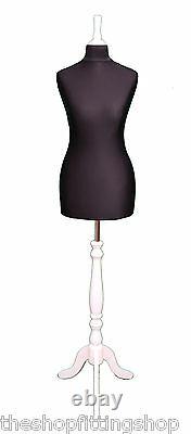 DELUXE FEMALE SIZE 14 Dressmakers Dummy Mannequin Tailor BLACK Bust WHITE Stand
