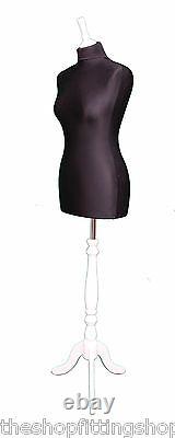 DELUXE FEMALE SIZE 14 Dressmakers Dummy Mannequin Tailor BLACK Bust WHITE Stand
