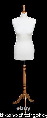 DELUXE FEMALE SIZE 14 Dressmakers Dummy Mannequin Tailor CREAM Bust BEECH Stand