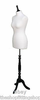 DELUXE FEMALE SIZE 14 Dressmakers Dummy Mannequin Tailor WHITE Bust BLACK Stand