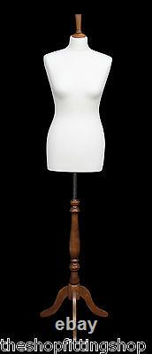 DELUXE FEMALE SIZE 14 Dressmakers Dummy Mannequin Tailor WHITE Bust ROSE Stand