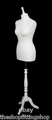 DELUXE FEMALE SIZE 14 Dressmakers Dummy Mannequin Tailor WHITE Bust WHITE Stand