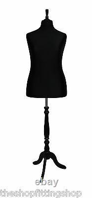DELUXE FEMALE SIZE 18 Dressmakers Dummy Mannequin Tailor BLACK Bust BLACK Stand
