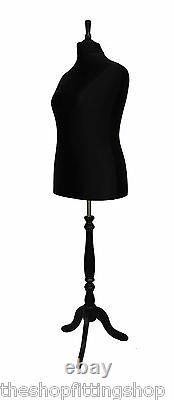 DELUXE FEMALE SIZE 18 Dressmakers Dummy Mannequin Tailor BLACK Bust BLACK Stand