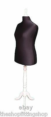 DELUXE FEMALE SIZE 18 Dressmakers Dummy Mannequin Tailor BLACK Bust WHITE Stand