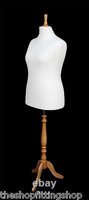 DELUXE FEMALE SIZE 18 Dressmakers Dummy Mannequin Tailor CREAM Bust BEECH Stand