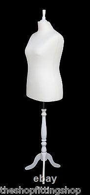 DELUXE FEMALE SIZE 18 Dressmakers Dummy Mannequin Tailor CREAM Bust WHITE Stand