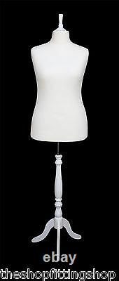 DELUXE FEMALE SIZE 18 Dressmakers Dummy Mannequin Tailor CREAM Bust WHITE Stand