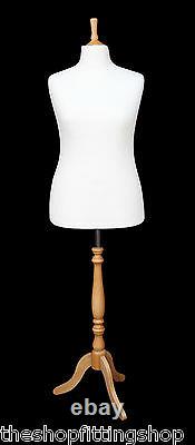 DELUXE FEMALE SIZE 18 Dressmakers Dummy Mannequin Tailor WHITE Bust BEECH Stand