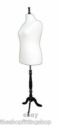 DELUXE FEMALE SIZE 18 Dressmakers Dummy Mannequin Tailor WHITE Bust BLACK Stand