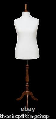 DELUXE FEMALE SIZE 18 Dressmakers Dummy Mannequin Tailor WHITE Bust ROSE Stand