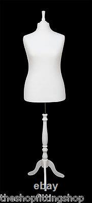 DELUXE FEMALE SIZE 18 Dressmakers Dummy Mannequin Tailor WHITE Bust WHITE Stand