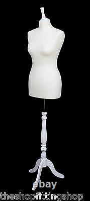 DELUXE Size 10 Female Dressmakers Dummy Mannequin Tailor Cream Bust WHITE Stand