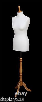 DELUXE Size 10 Female Dressmakers Dummy Mannequin Tailor WHITE Bust Beech Stand