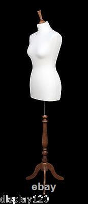 DELUXE Size 10 Female Dressmakers Dummy Mannequin Tailors WHITE Bust ROSE Stand