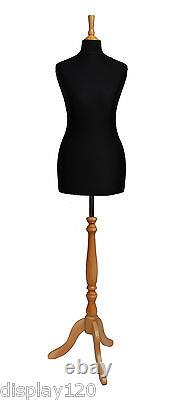 DELUXE Size 12 Female Dressmakers Dummy Mannequin Tailor BLACK Bust Beech Stand