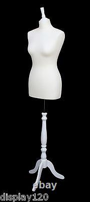 DELUXE Size 12 Female Dressmakers Dummy Mannequin Tailor CREAM Bust WHITE Stand