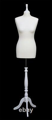 DELUXE Size 12 Female Dressmakers Dummy Mannequin Tailor CREAM Bust White Stand