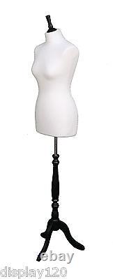 DELUXE Size 12 Female Dressmakers Dummy Mannequin Tailor WHITE Bust BLACK Stand