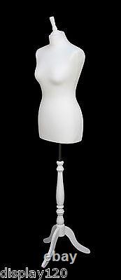 DELUXE Size 12 Female Dressmakers Dummy Mannequin Tailor WHITE Bust WHITE Stand