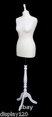 DELUXE Size 14 Female Dressmakers Dummy Mannequin Tailor WHITE Bust WHITE Stand