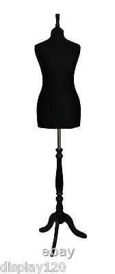 DELUXE Size 16 Female Dressmakers Dummy Mannequin Tailor BLACK Bust BLACK Stand