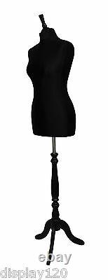 DELUXE Size 16 Female Dressmakers Dummy Mannequin Tailor BLACK Bust BLACK Stand