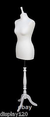 DELUXE Size 16 Female Dressmakers Dummy Mannequin Tailor WHITE Bust WHITE Stand