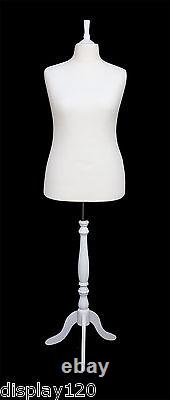 DELUXE Size 18 Female Dressmakers Dummy Mannequin Tailor CREAM Bust WHITE Stand