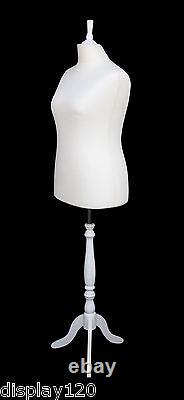 DELUXE Size 18 Female Dressmakers Dummy Mannequin Tailor CREAM Bust WHITE Stand