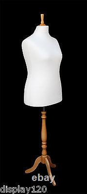 DELUXE Size 18 Female Dressmakers Dummy Mannequin Tailor WHITE Bust BEECH Stand