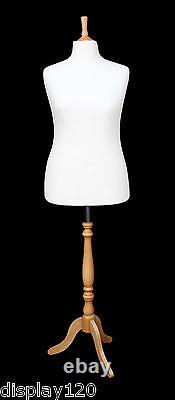 DELUXE Size 18 Female Dressmakers Dummy Mannequin Tailor WHITE Bust BEECH Stand