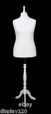DELUXE Size 18 Female Dressmakers Dummy Mannequin Tailor WHITE Bust WHITE Stand