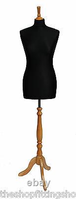DELUXE Size 8 Female Dressmakers Dummy Mannequin Tailors Black Bust Beech Stand