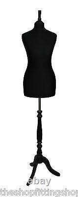DELUXE Size 8 Female Dressmakers Dummy Mannequin Tailors Black Bust Black Stand