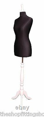 DELUXE Size 8 Female Dressmakers Dummy Mannequin Tailors Black Bust White Stand
