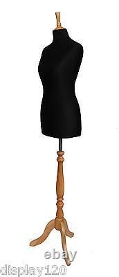 DELUXE Size 8 Female Dressmakers Dummy Mannequin Tailors Bust BLACK Beech Stand