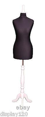 DELUXE Size 8 Female Dressmakers Dummy Mannequin Tailors Bust BLACK White Stand