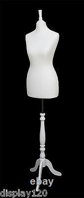 DELUXE Size 8 Female Dressmakers Dummy Mannequin Tailors Bust CREAM White Stand