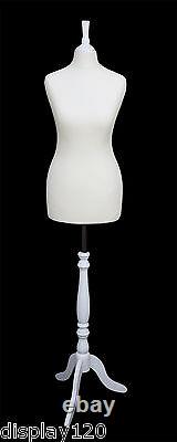 DELUXE Size 8 Female Dressmakers Dummy Mannequin Tailors Bust CREAM White Stand