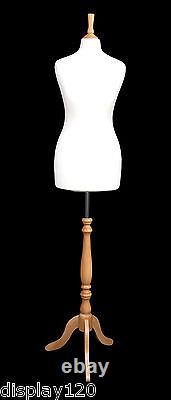 DELUXE Size 8 Female Dressmakers Dummy Mannequin Tailors Bust WHITE Beech Stand