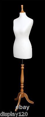 DELUXE Size 8 Female Dressmakers Dummy Mannequin Tailors Bust WHITE Beech Stand