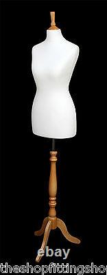 DELUXE Size 8 Female Dressmakers Dummy Mannequin Tailors Cream Bust Beech Stand